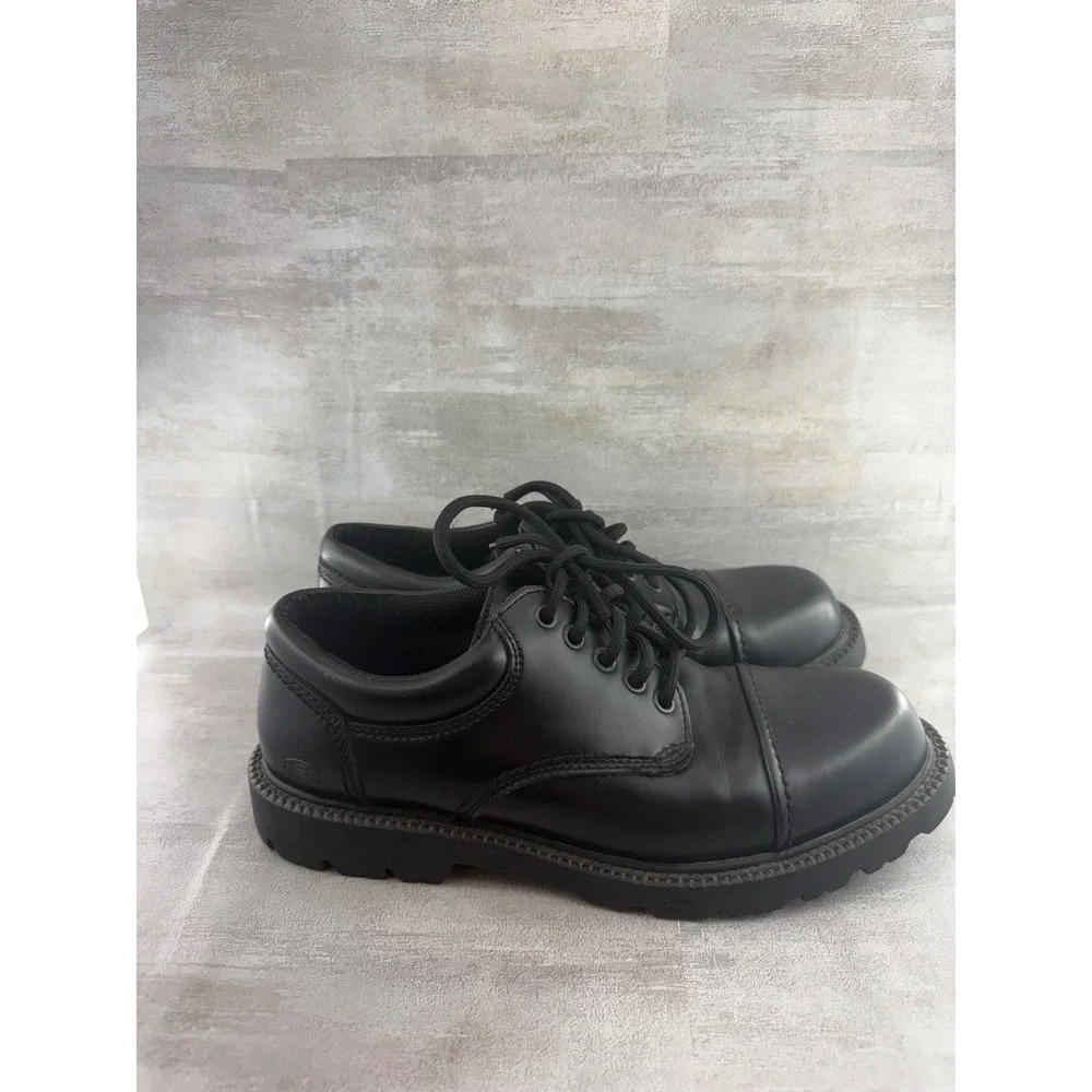 Skechers 4147 Black Leather Cap Toe Oxford Work Shoes Men 9 Slip Resistant Lug